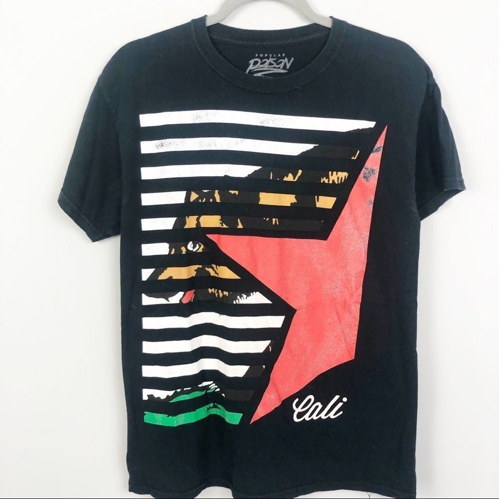 POPULAR POISON | Black Distressed Cali Graphic Tee Men’s Size Medium